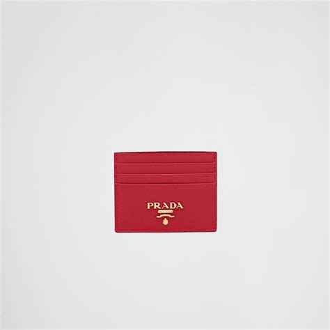 prada textured saffiano leather cardholder red gold card holder|Prada credit card holder wallet.